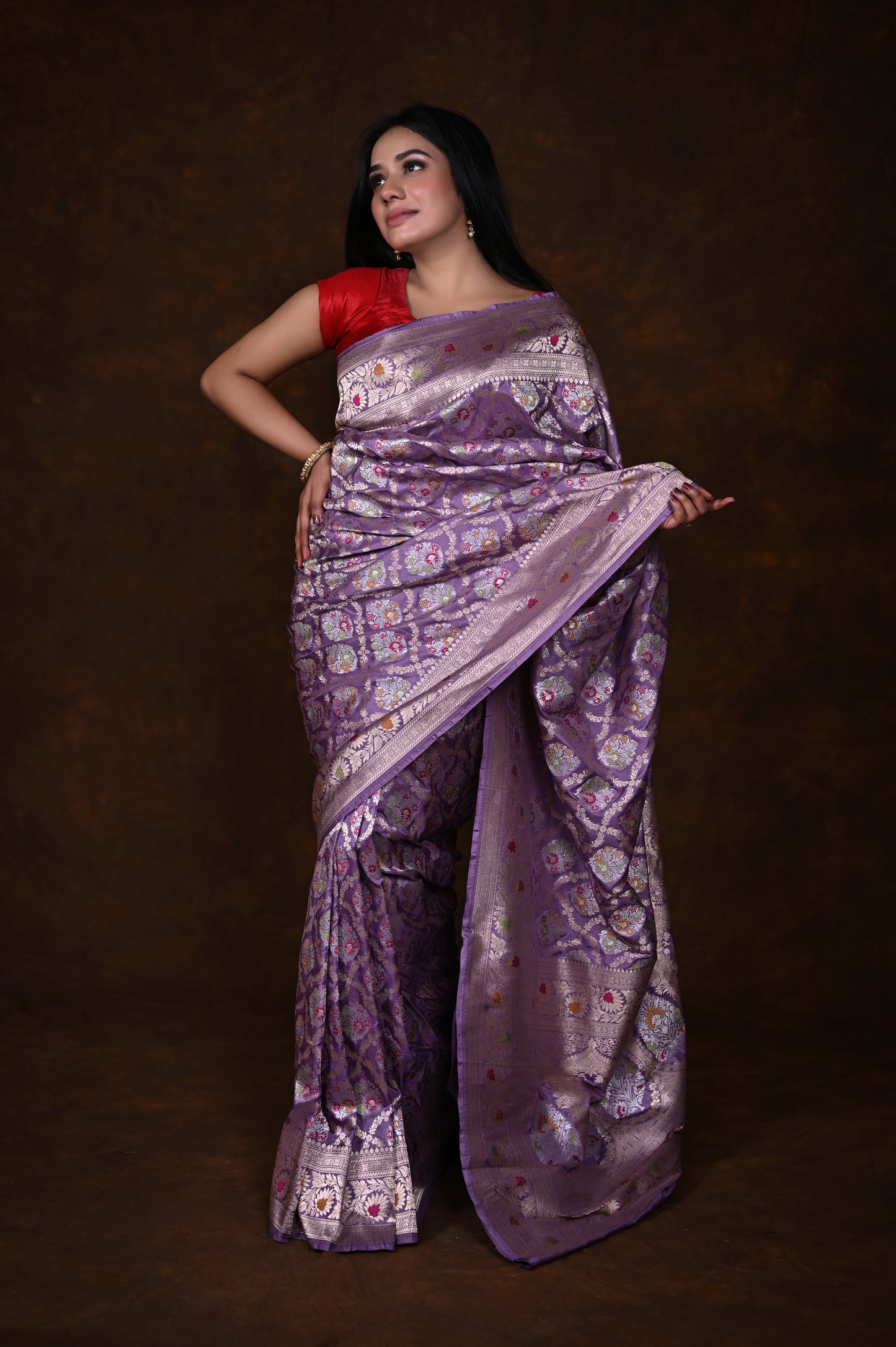 Mauve Handwoven Pure Katan Meenakari Banarasi Saree