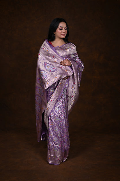 Mauve Handwoven Pure Katan Meenakari Banarasi Saree