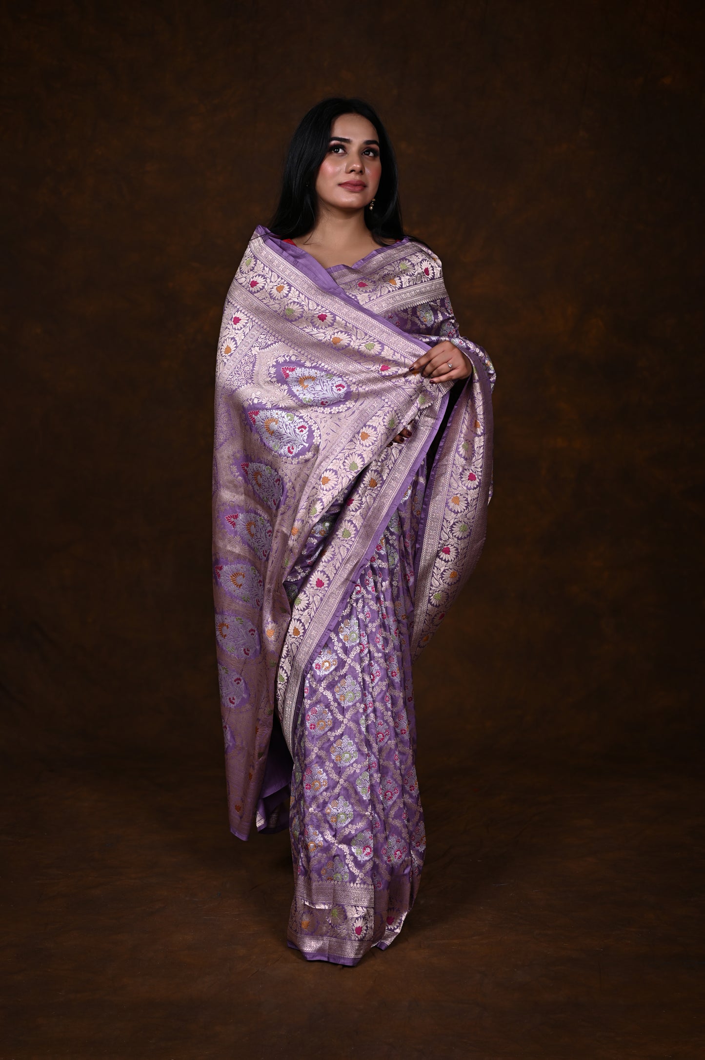 Mauve Handwoven Pure Katan Meenakari Banarasi Saree