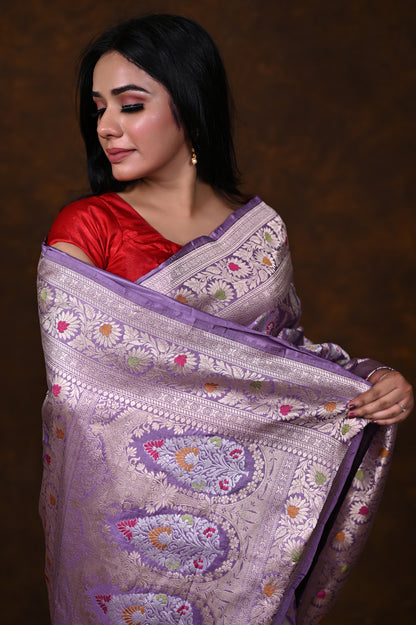 Mauve Handwoven Pure Katan Meenakari Banarasi Saree