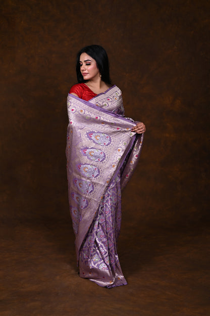 Mauve Handwoven Pure Katan Meenakari Banarasi Saree