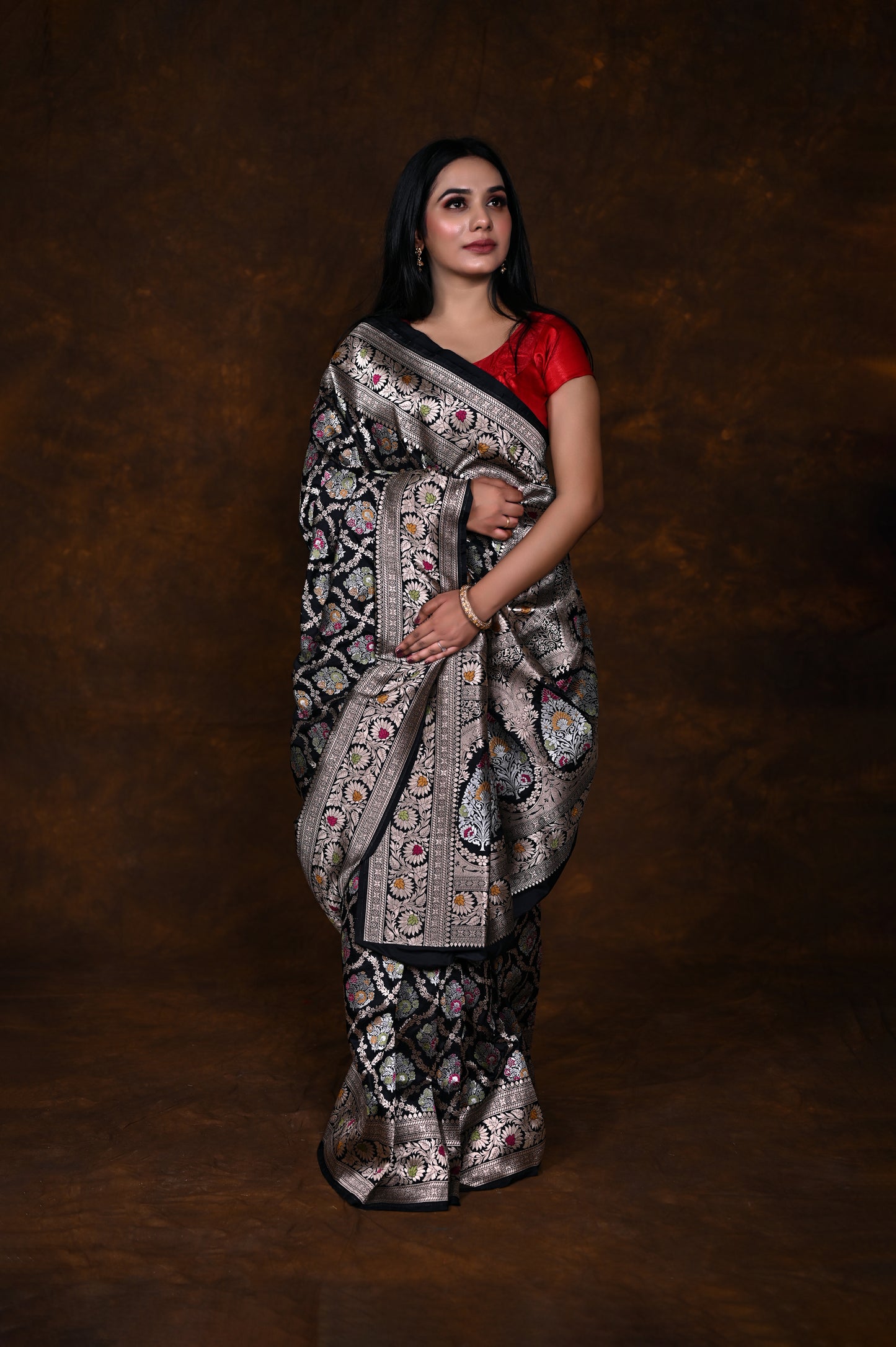 Black Handwoven Pure Katan Meenakari Banarasi Saree