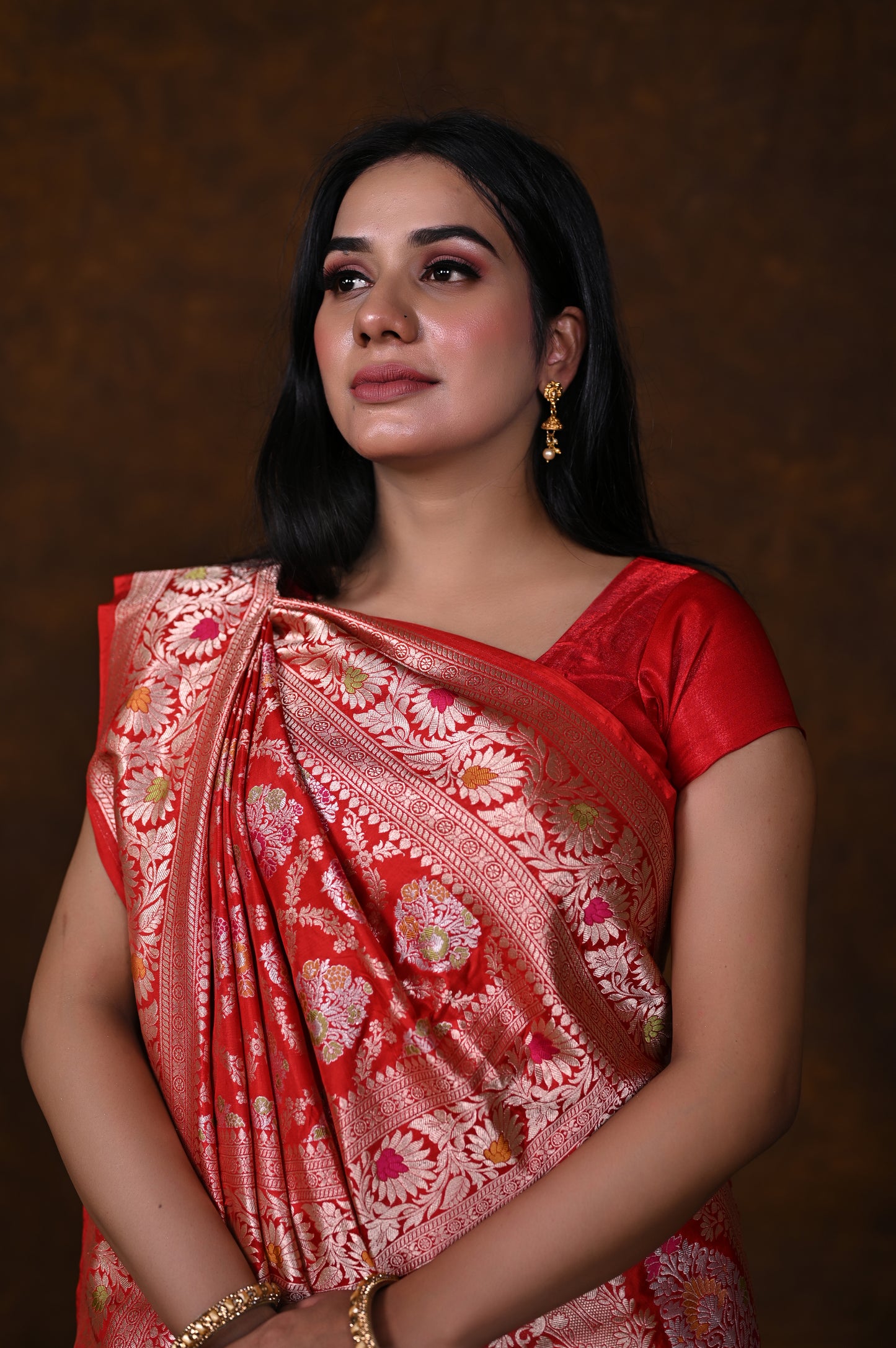 Red Handwoven Pure Katan Meenakari Banarasi Saree