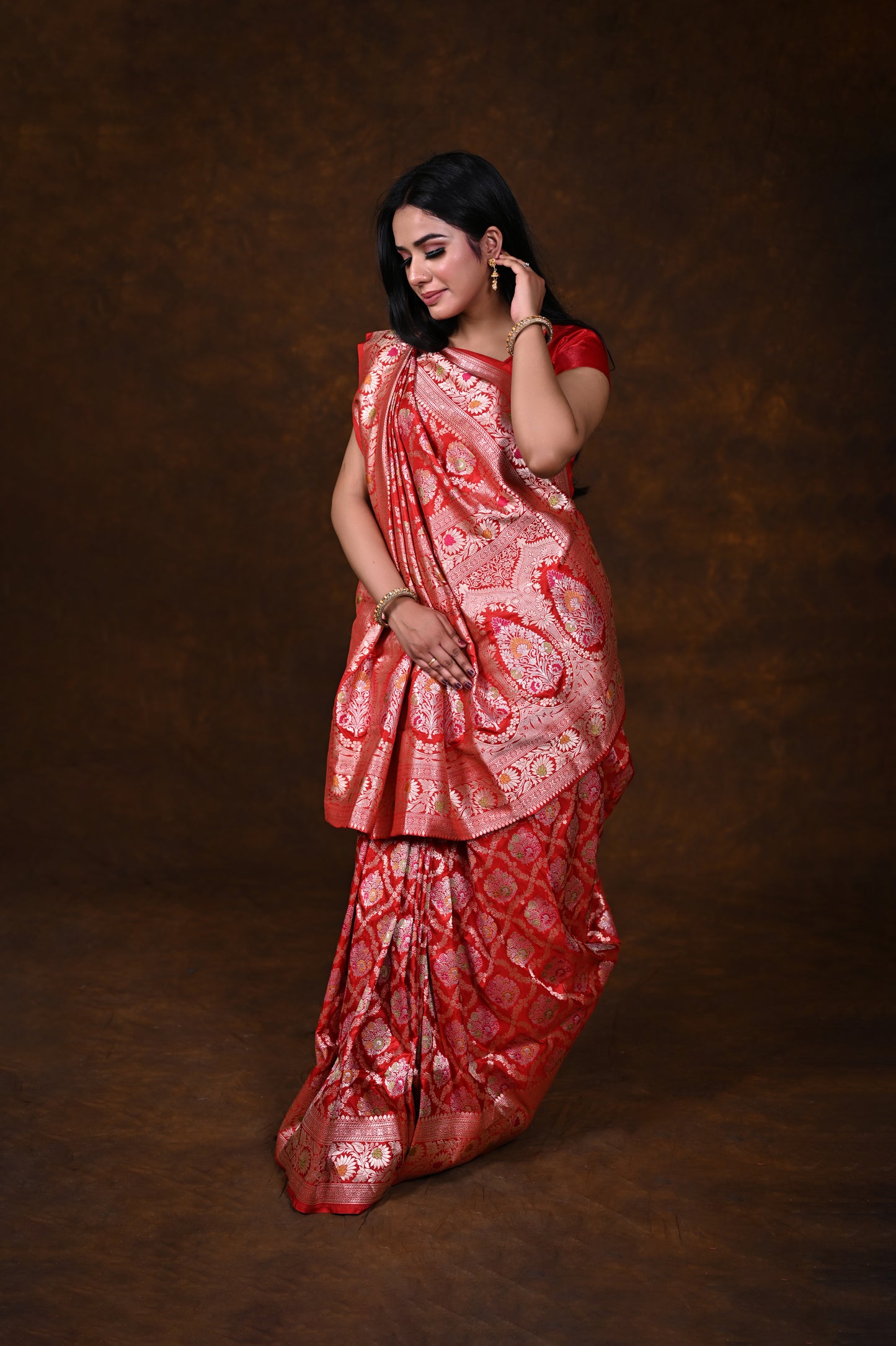 Red Handwoven Pure Katan Meenakari Banarasi Saree