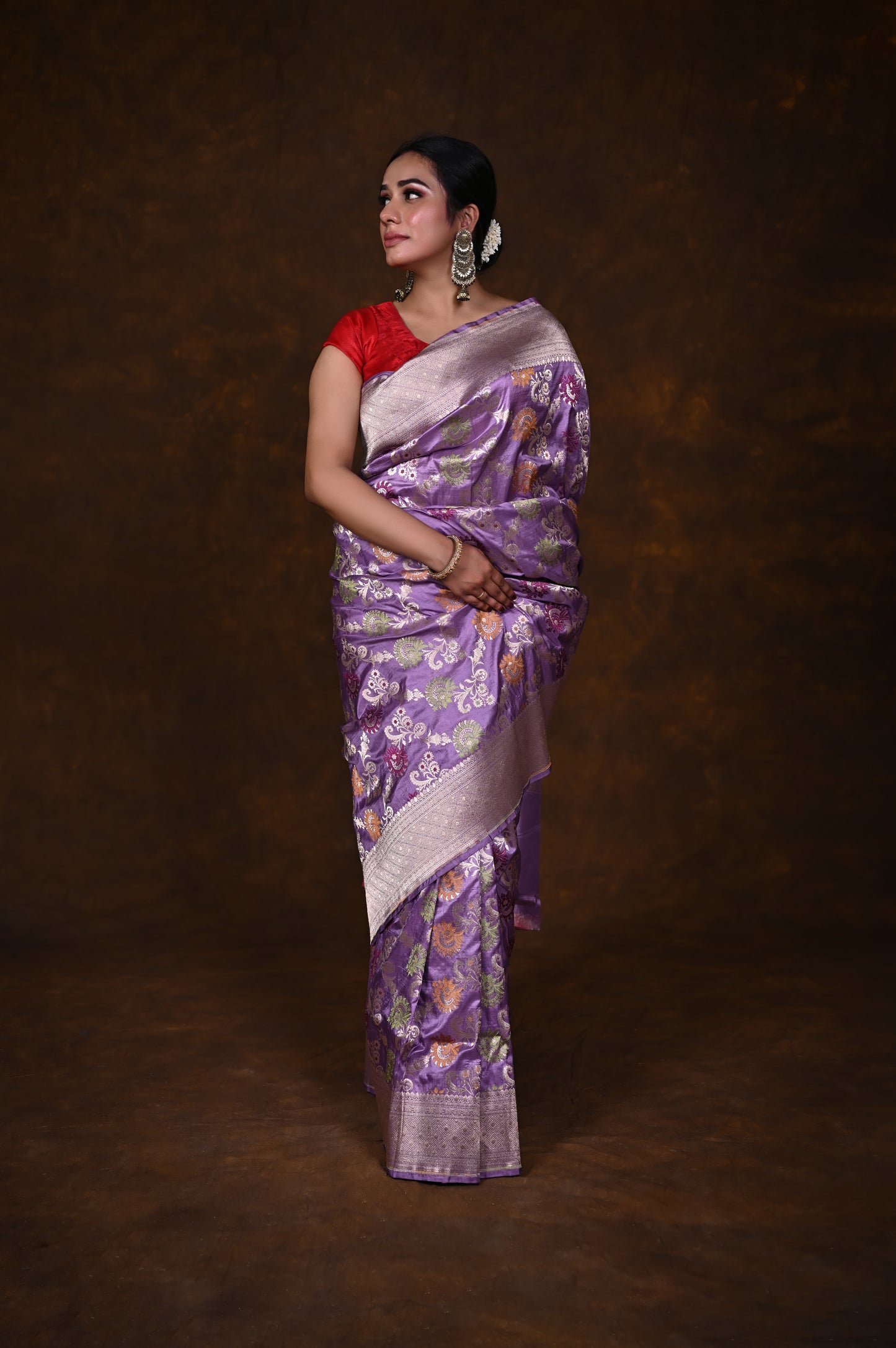 Mauve Handwoven Pure Katan Meenakari Banarasi Saree