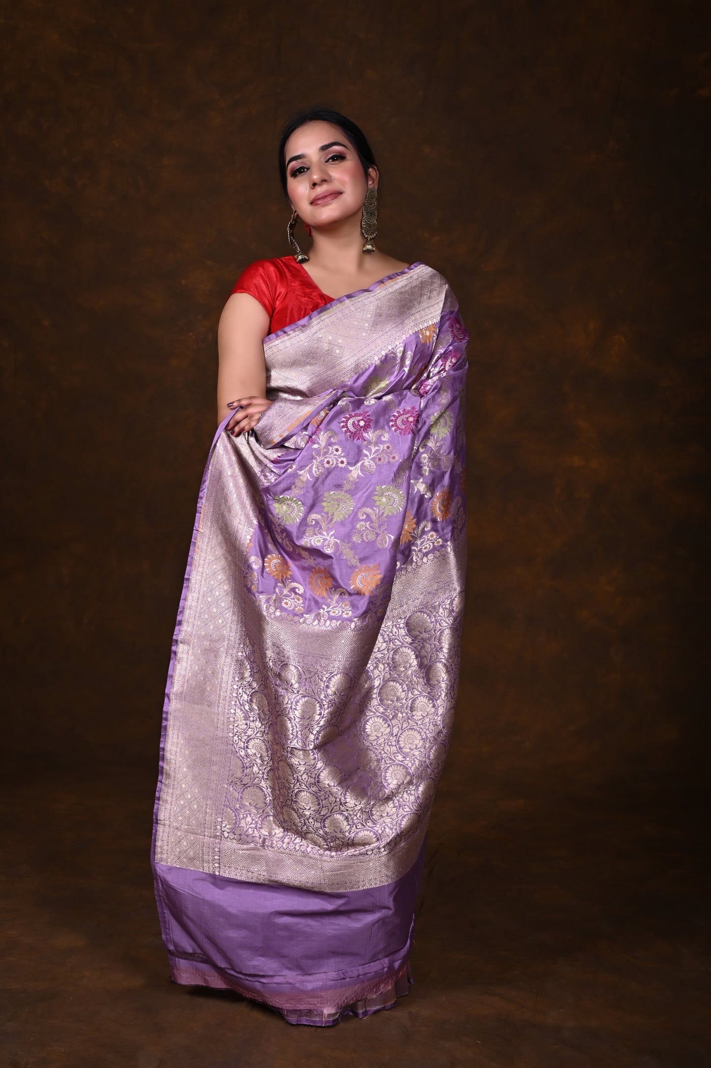 Mauve Handwoven Pure Katan Meenakari Banarasi Saree