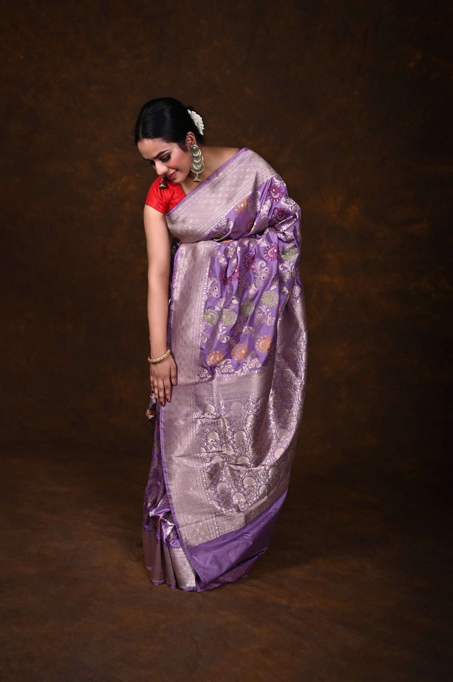 Mauve Handwoven Pure Katan Meenakari Banarasi Saree