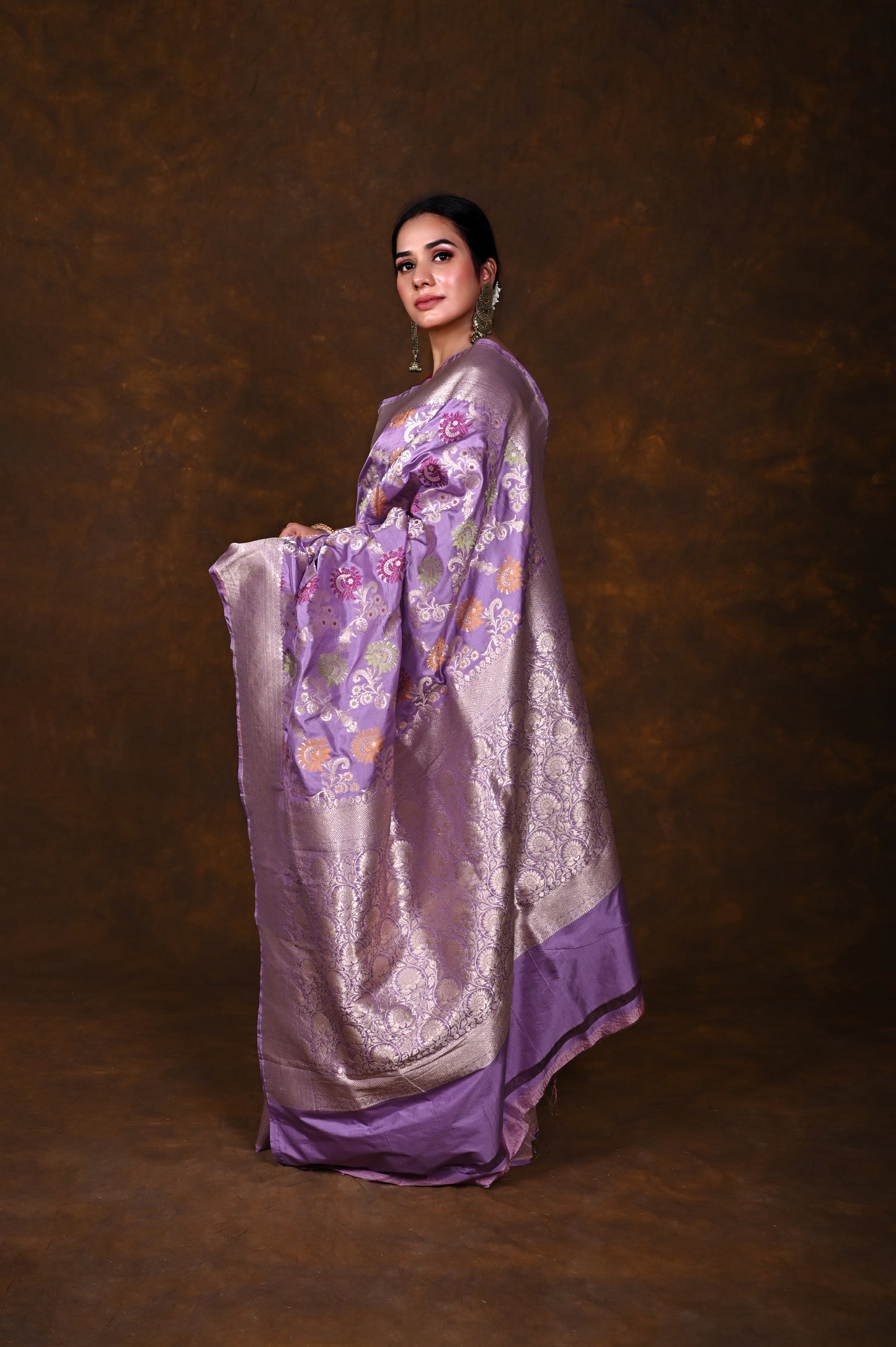 Mauve Handwoven Pure Katan Meenakari Banarasi Saree