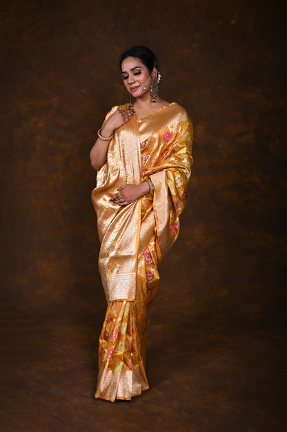 Musturd Handwoven Pure Katan Meenakari Banarasi Saree