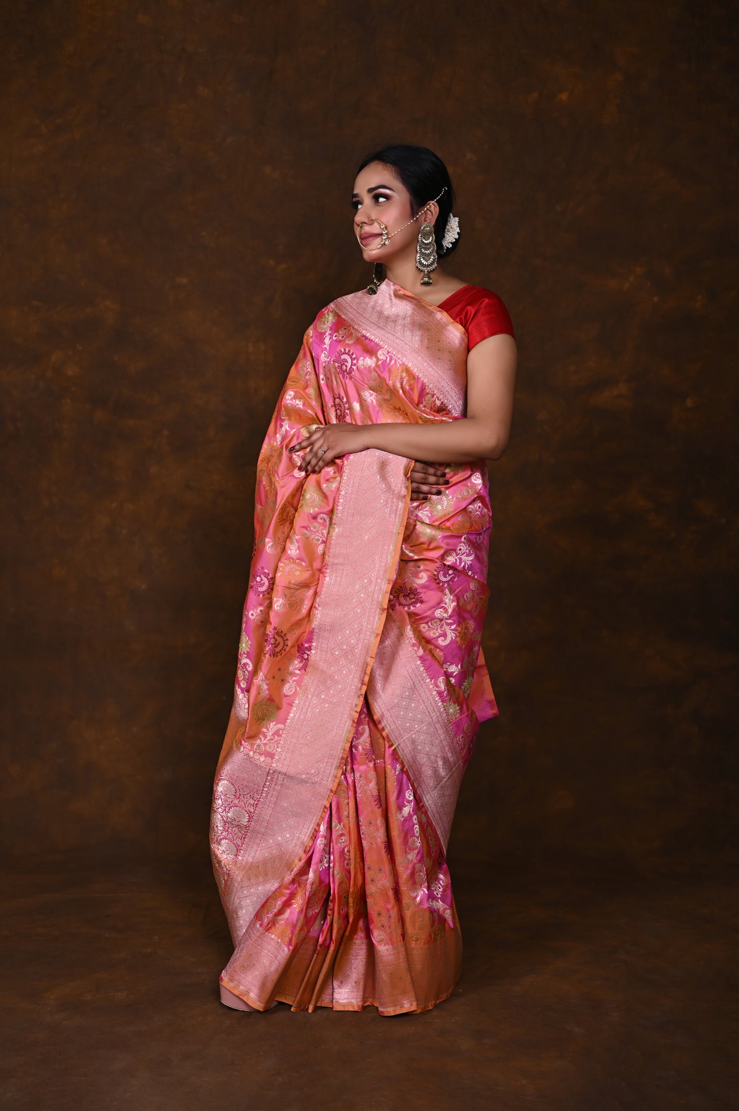 Pure Handwoven Katan Meenakari Banarasi Saree