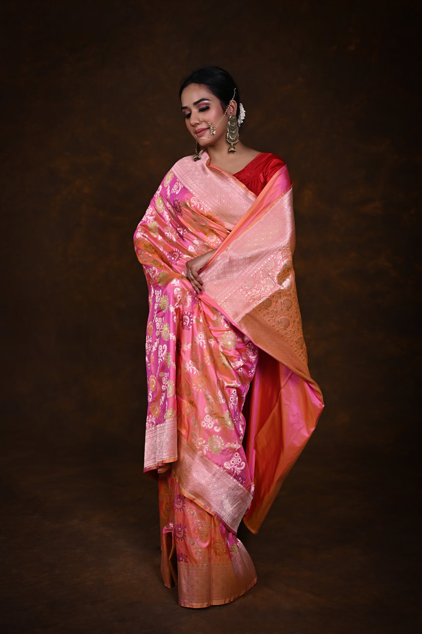 Pure Handwoven Katan Meenakari Banarasi Saree