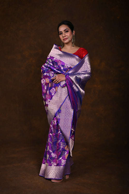 Pure Handwoven Katan Meenakari Banarasi Saree