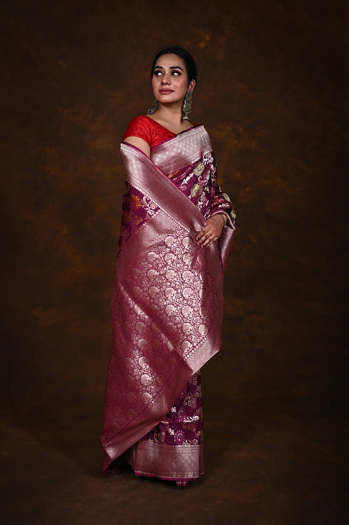 Pure Handwoven Katan Meenakari Banarasi Saree