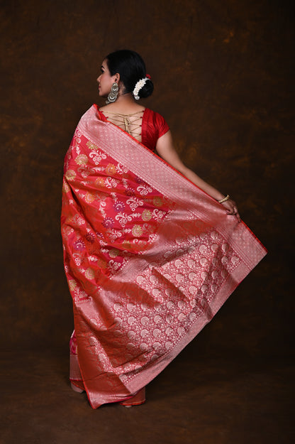 Pure Handwoven Katan Meenakari Banarasi Saree