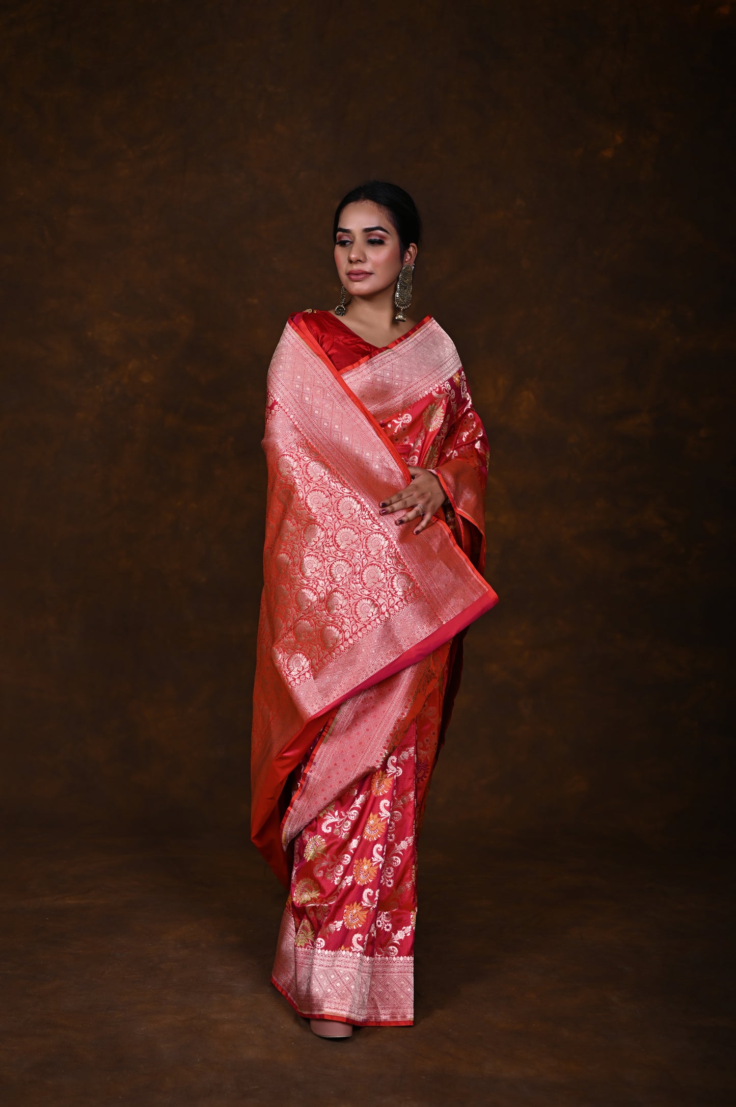 Pure Handwoven Katan Meenakari Banarasi Saree