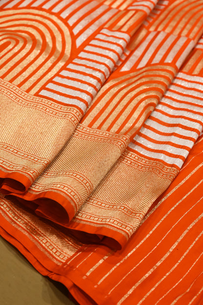 Orange Pure Katan Silk Sona Roopa Zari Weaved Handloom Banarasi Saree