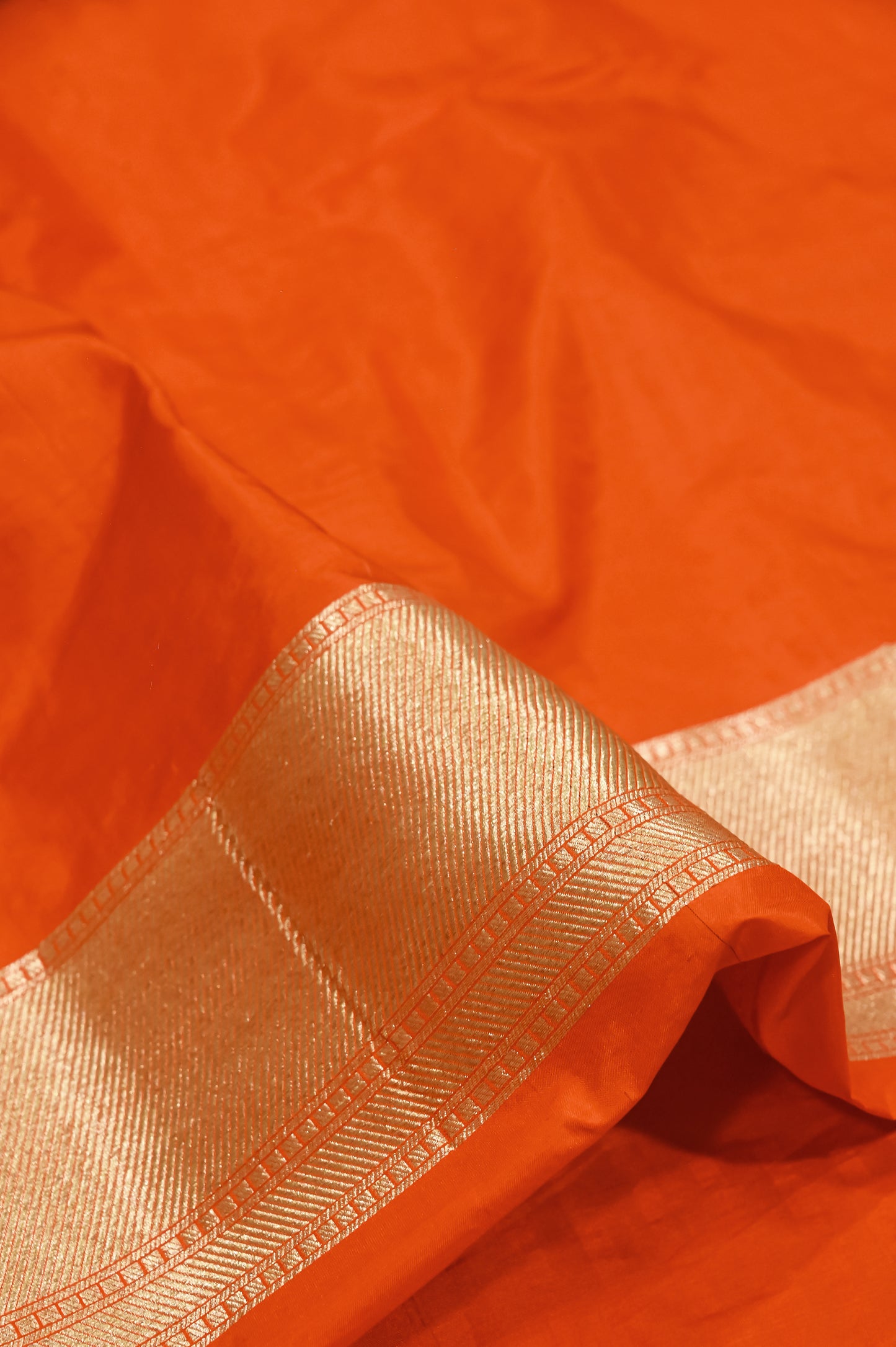 Orange Pure Katan Silk Sona Roopa Zari Weaved Handloom Banarasi Saree