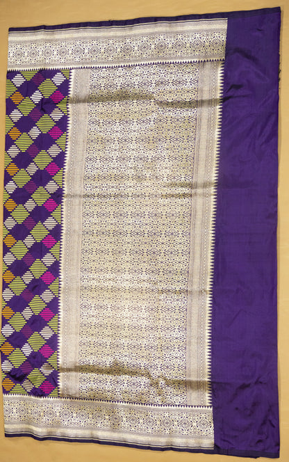 Purple Handwoven Pure Katan Multi Meenakari Banarasi Saree
