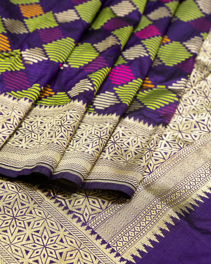 Purple Handwoven Pure Katan Multi Meenakari Banarasi Saree