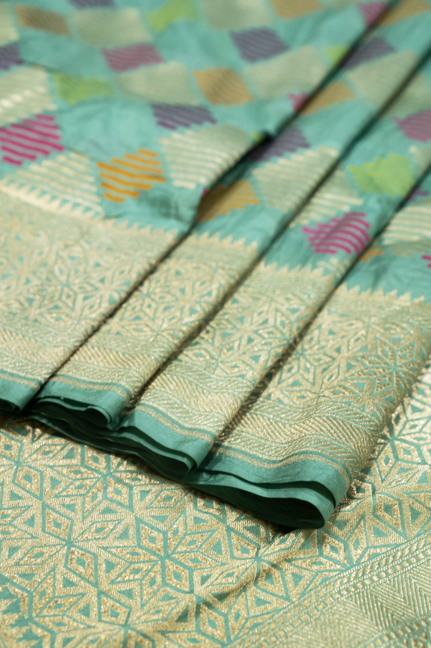 Sea Green Handwoven Pure Katan Multi Meenakari Banarasi Saree