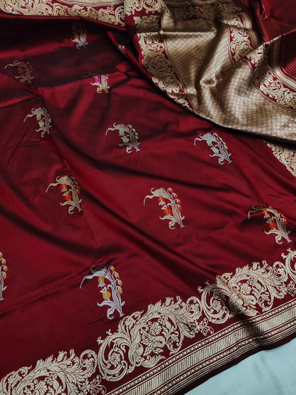Maroon Handwoven Vintage Pure Banarasi Silk Saree
