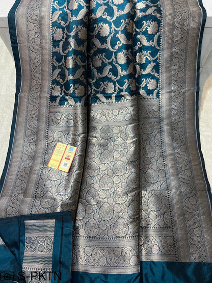 Pure Handloom Katan Cutwork Saffire Banarasi Saree