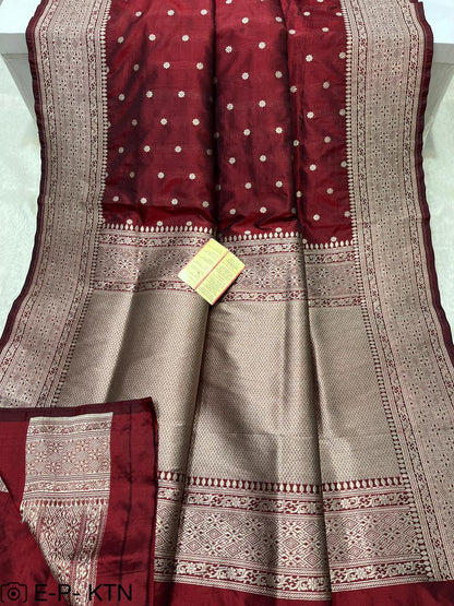 Pure Handloom Katan Cutwork Maroon Banarasi Saree