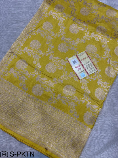 Pure Handloom Katan Cutwork Yellow Banarasi Saree