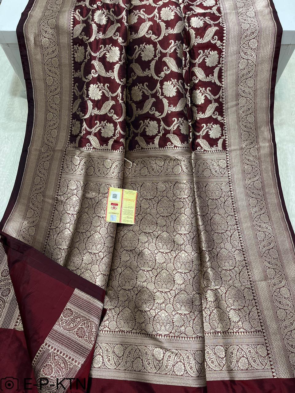 Pure Handloom Katan Cutwork Maroon Banarasi Saree