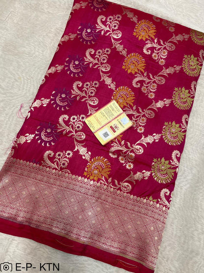 Shaded Pink Handwoven Pure Katan Meenakari Banarasi Saree