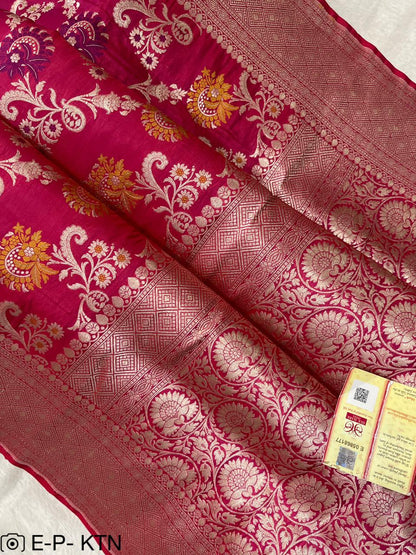 Shaded Pink Handwoven Pure Katan Meenakari Banarasi Saree