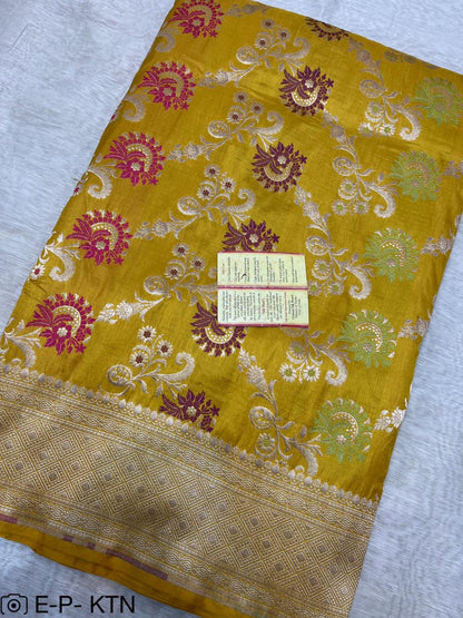 Yellow Handwoven Pure Katan Meenakari Banarasi Saree