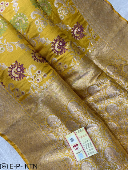 Yellow Handwoven Pure Katan Meenakari Banarasi Saree