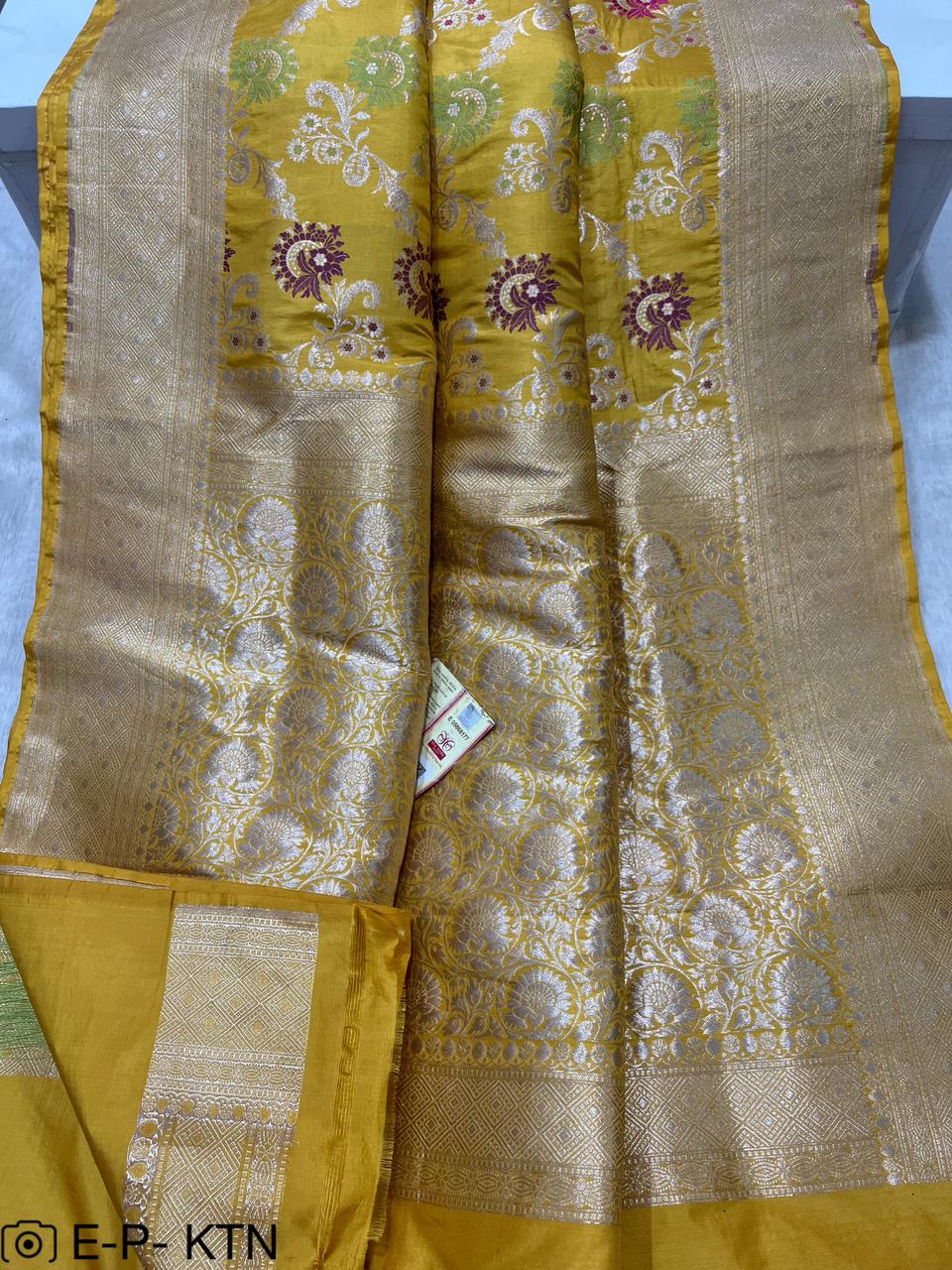 Yellow Handwoven Pure Katan Meenakari Banarasi Saree