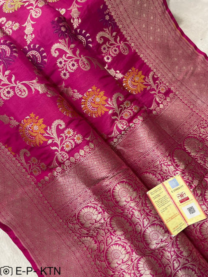 Rani pink Handwoven Pure Katan Meenakari Banarasi Saree