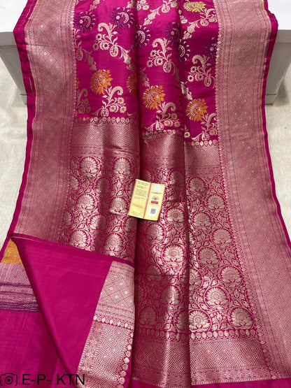 Rani pink Handwoven Pure Katan Meenakari Banarasi Saree