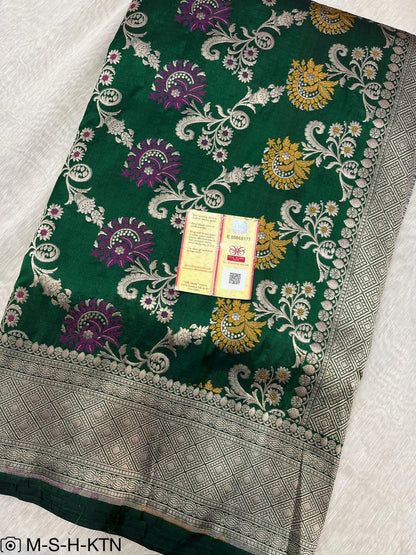Green Handwoven Pure Katan Meenakari Banarasi Saree