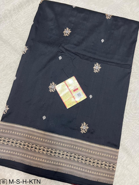 Black Banarasi Pure Handloom Kadhua Katan Silk Wedding Saree