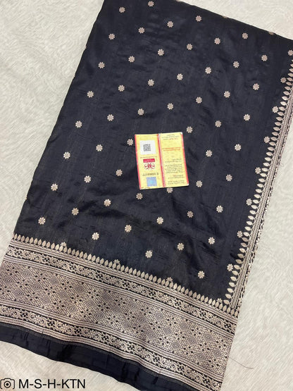 Black Pure Handwoven Katan Cutwork Banarasi Saree