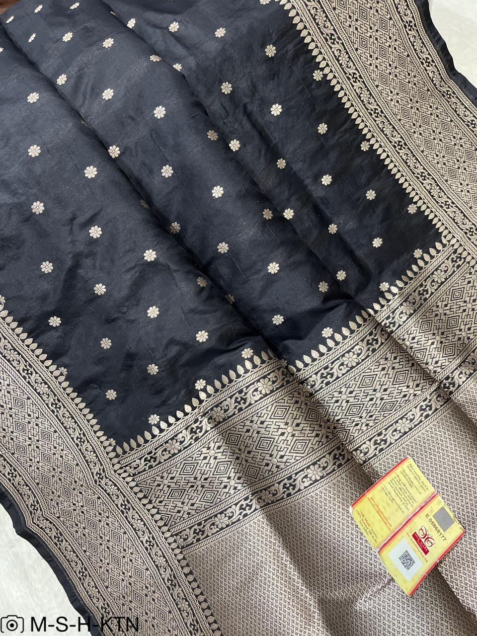 Black Pure Handwoven Katan Cutwork Banarasi Saree