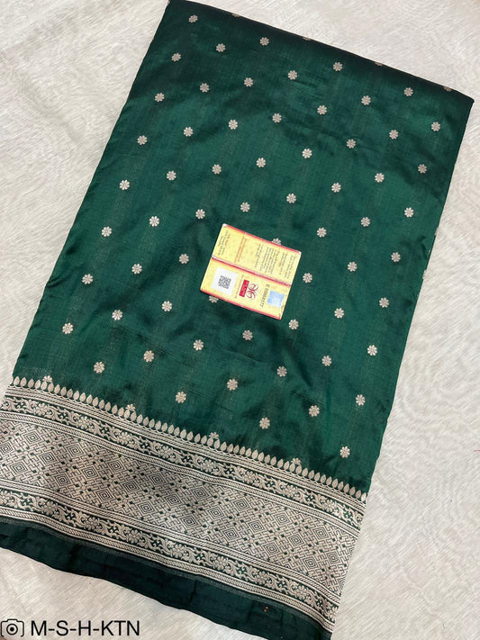 Green Pure Handwoven Katan Cutwork Banarasi Saree