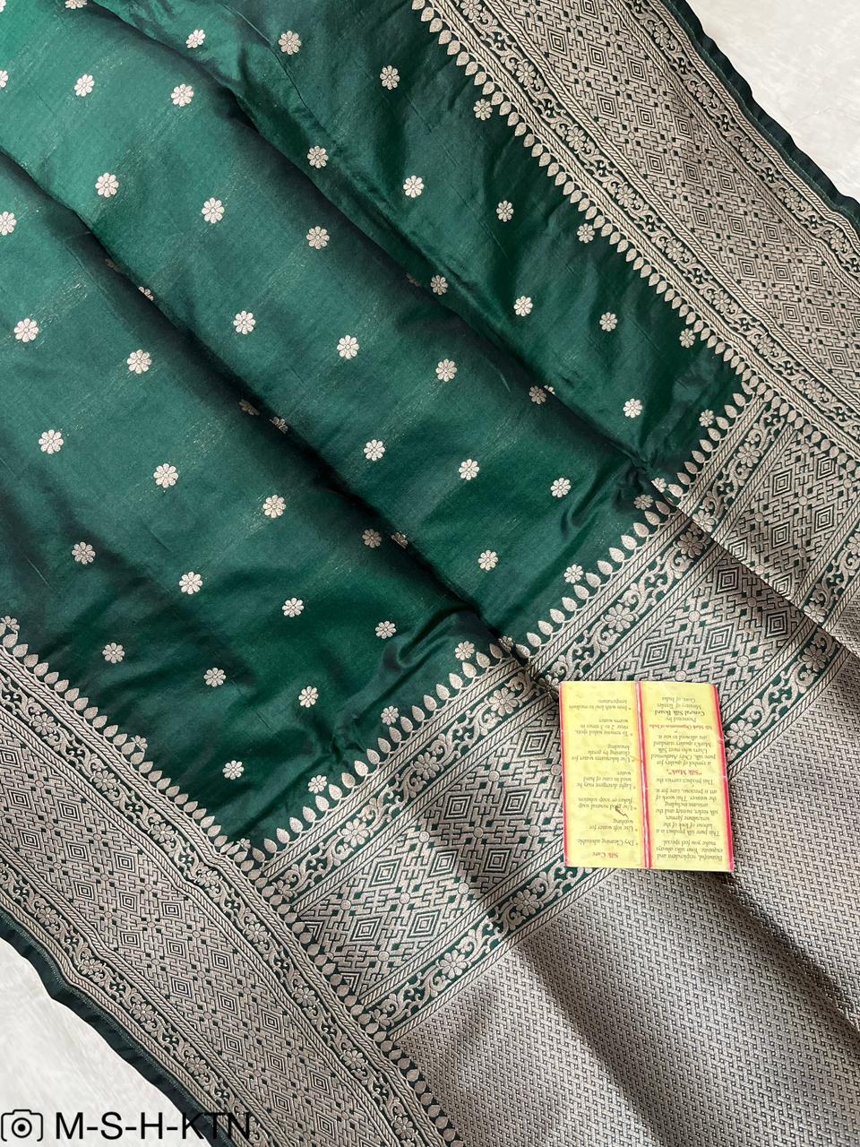 Green Pure Handwoven Katan Cutwork Banarasi Saree
