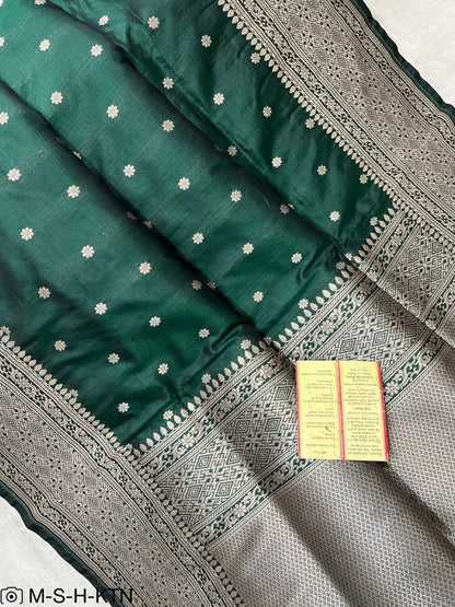 Green Pure Handwoven Katan Cutwork Banarasi Saree