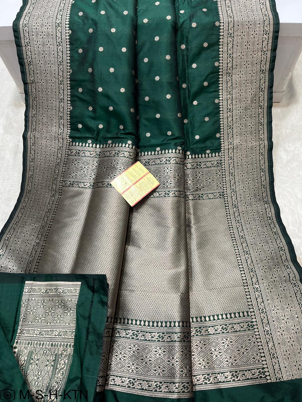 Green Pure Handwoven Katan Cutwork Banarasi Saree
