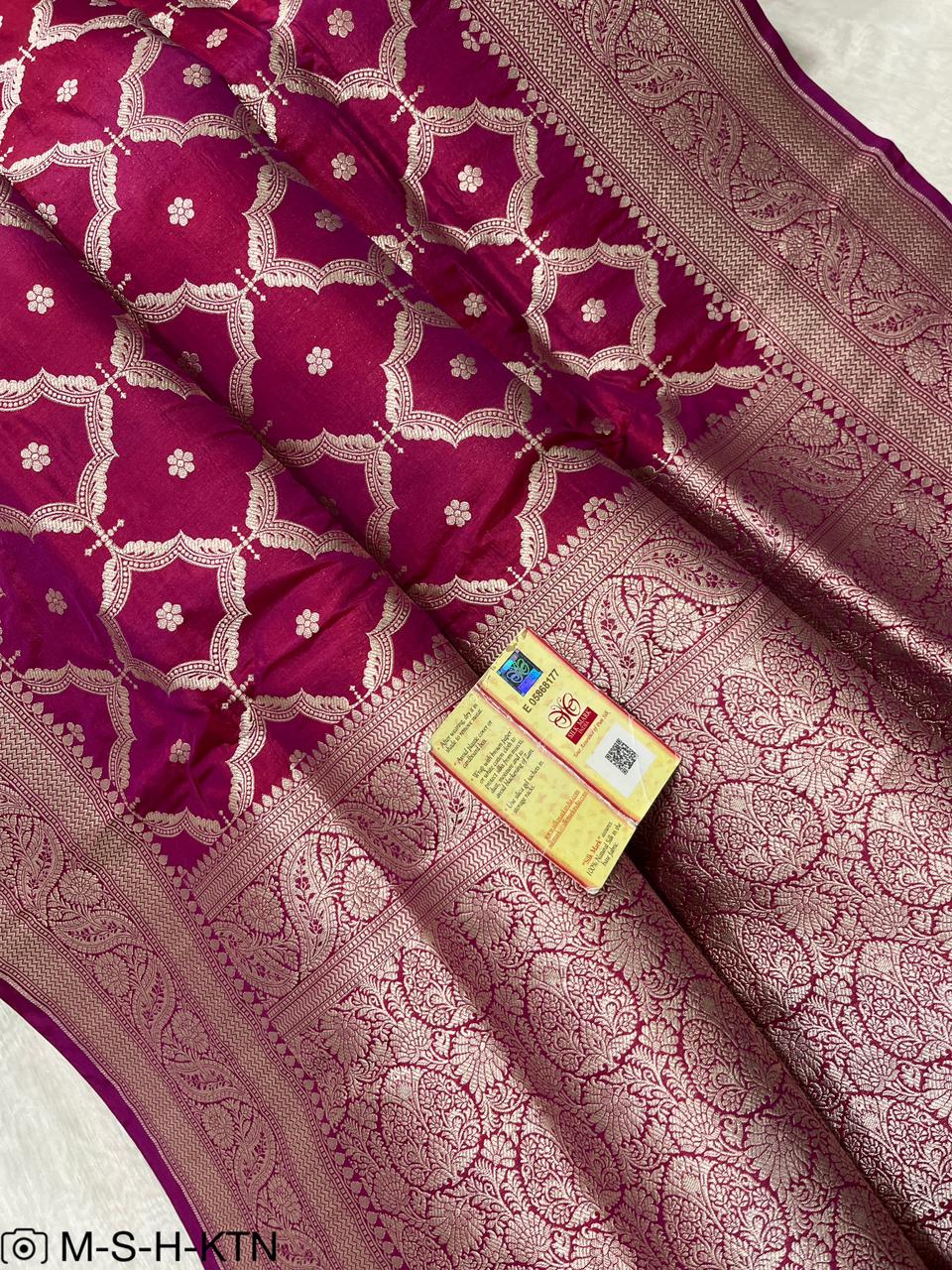 Pure Elegant Handwoven Katan Cutwork Banarasi Saree