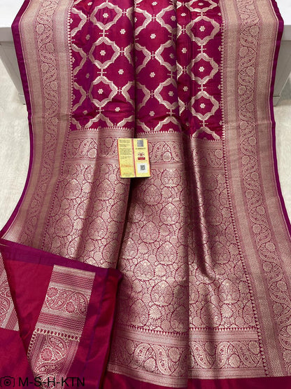 Pure Elegant Handwoven Katan Cutwork Banarasi Saree