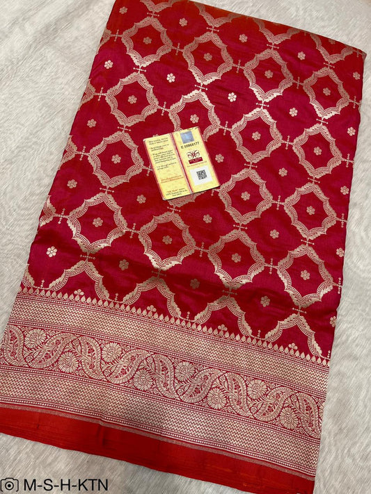 Pure Elegant Handwoven Katan Cutwork Banarasi Saree