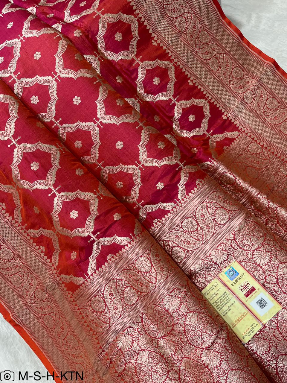 Pure Elegant Handwoven Katan Cutwork Banarasi Saree