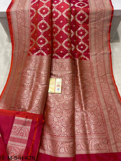 Pure Elegant Handwoven Katan Cutwork Banarasi Saree