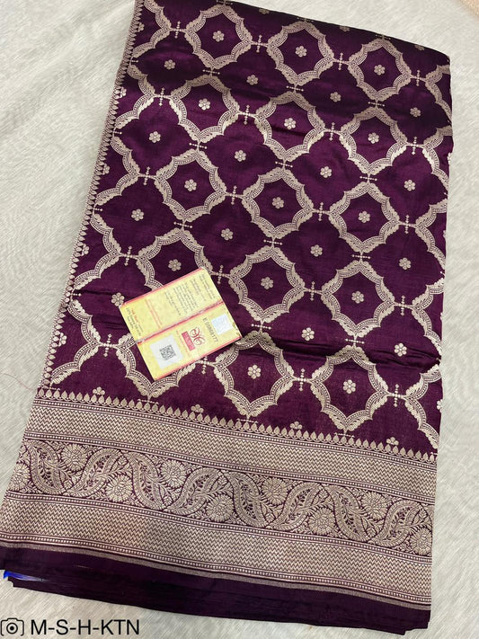 Pure Elegant Handwoven Katan Cutwork Banarasi Saree